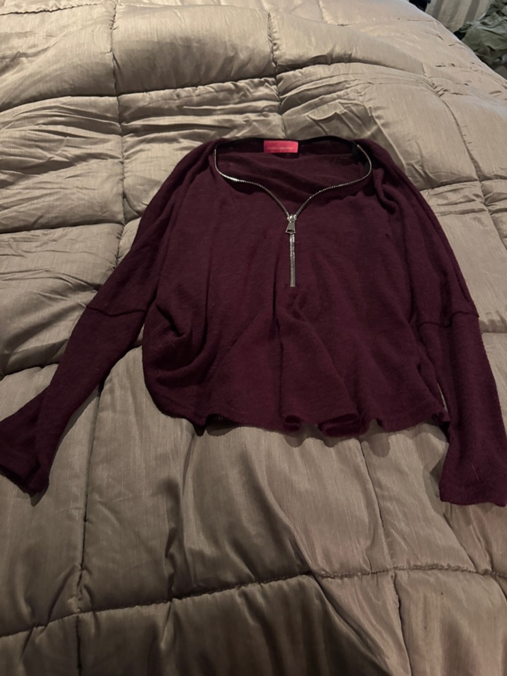 Women's Zip-Front Long Sleeve Top in Deep Burgundy